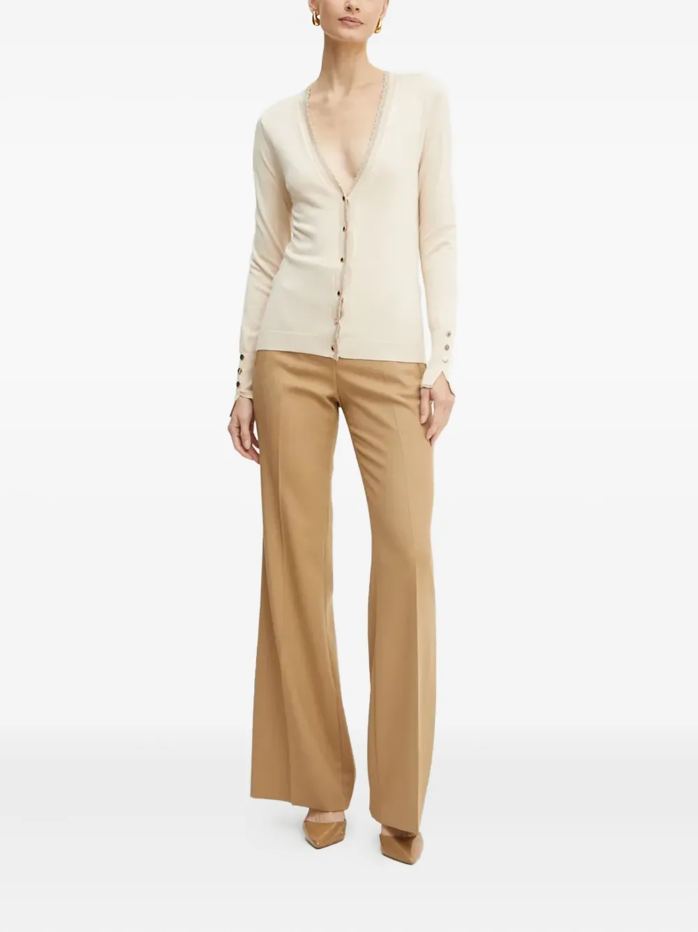 Liu •jo Scalloped-trim Button-fastening Cardigan In Neutral