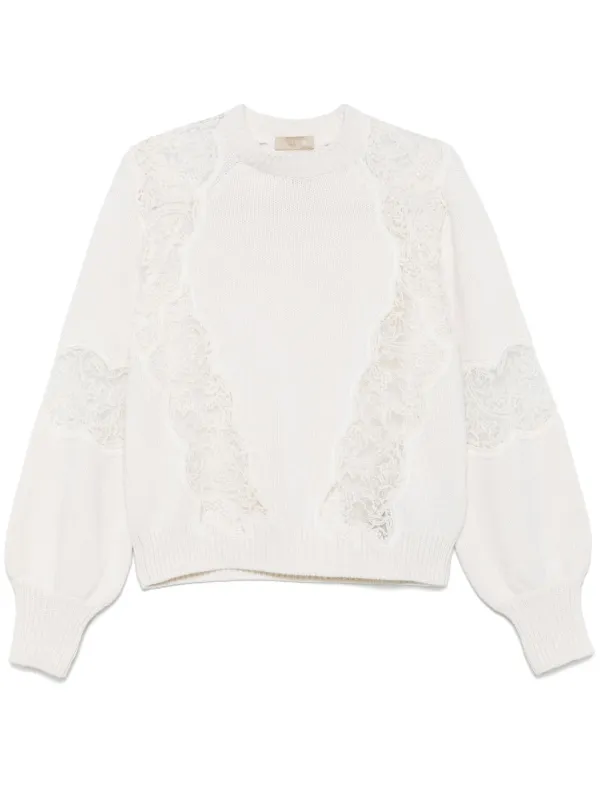 Elie Saab Lace-inserts Sweater in Neutrals