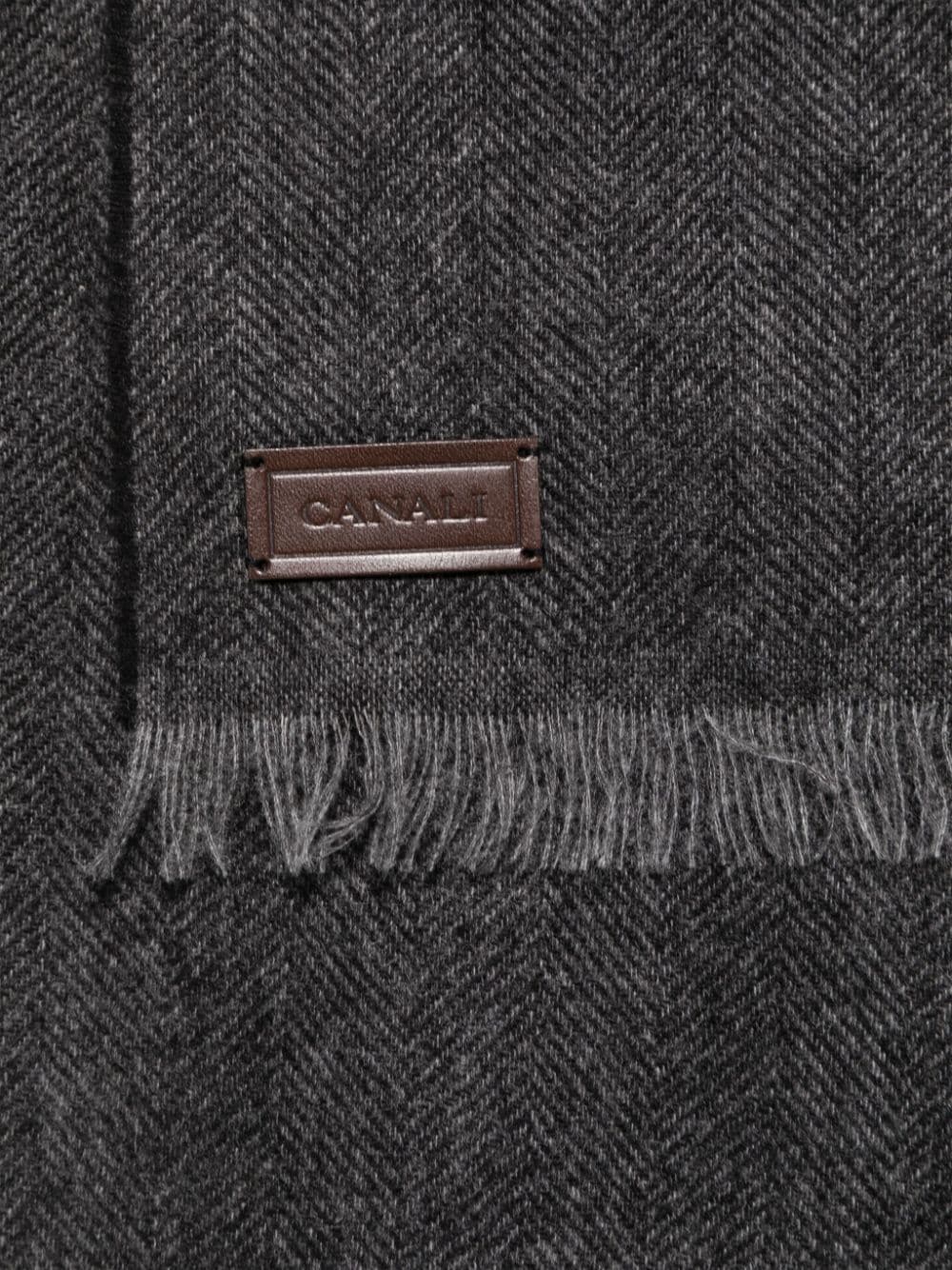 Shop Canali Herringbone Cashmere Scarf In Grey