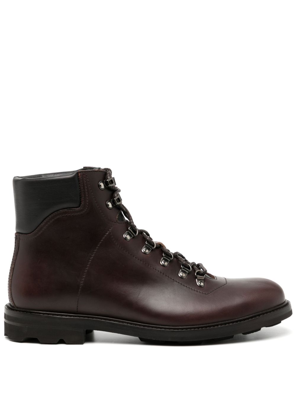 Shop Brioni Oiled Calf Leather Hiking Boot In 褐色