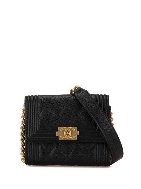 Cheap HOT SALE CHANEL 2021 Quilted Caviar Boy Card Holder with Chain crossbody bag Women