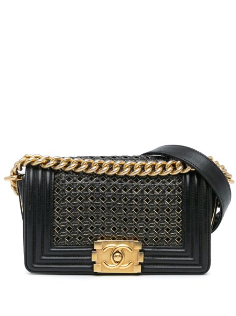 HOT SALE CHANEL 2014 Small Braided Sheepskin Boy Flap crossbody bag Women