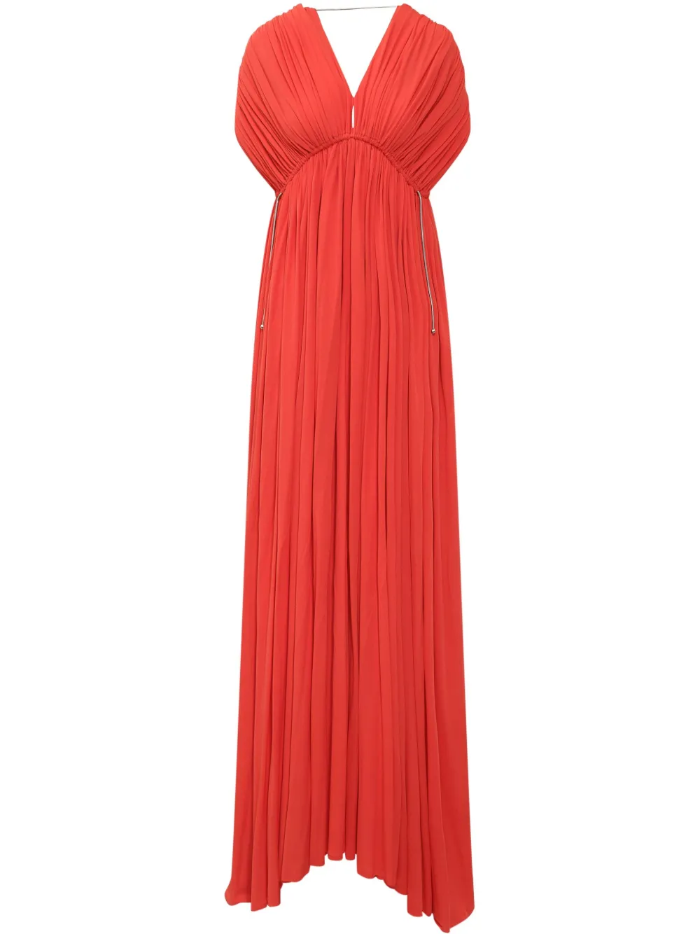 Lanvin V-neck Pleated Gown In 红色