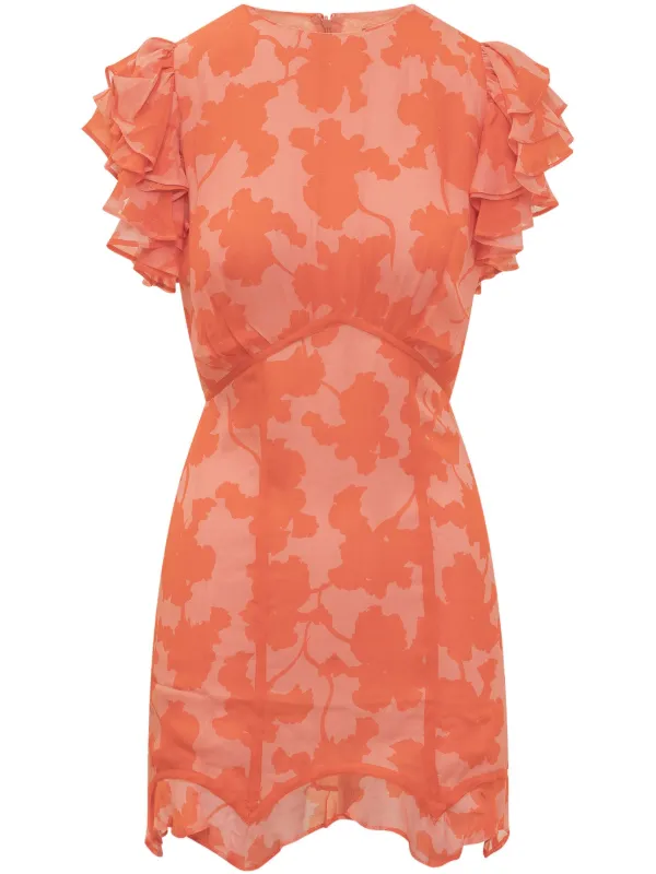 knee length dresses for ladies Pick Me, Please Orange & Pink Floral Cotton Puff Sleeve Mini Dress main image 1