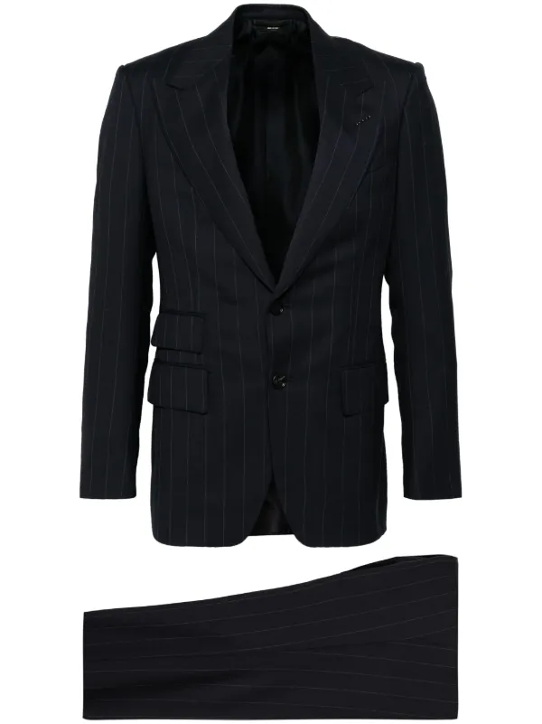 TOM FORD Striped single-breasted Suit | Blue | FARFETCH