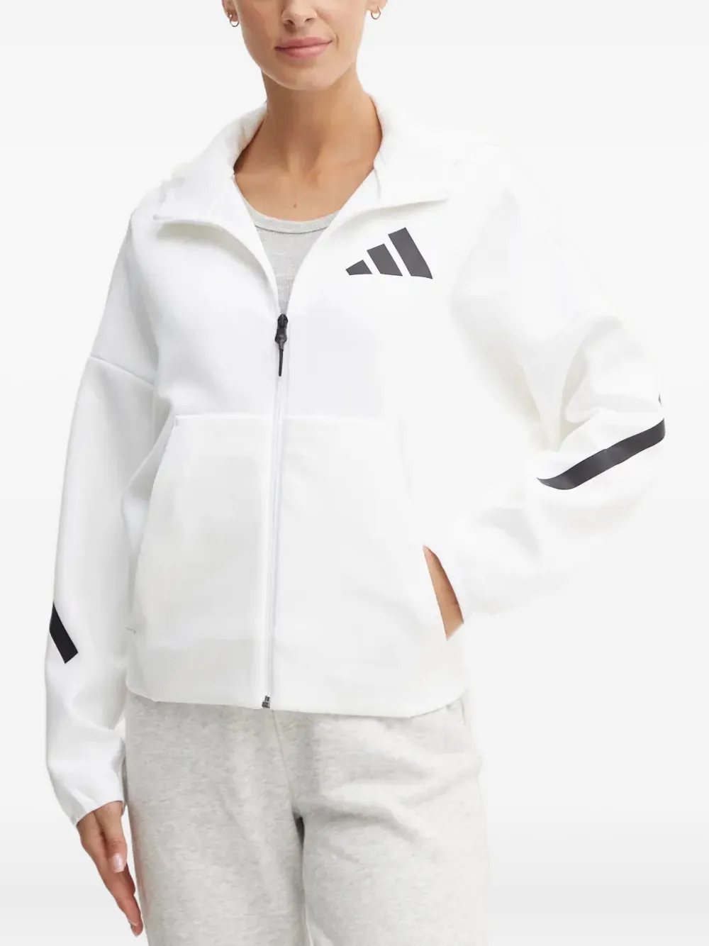 adidas logo-detail zip-up hoodie - Bianco