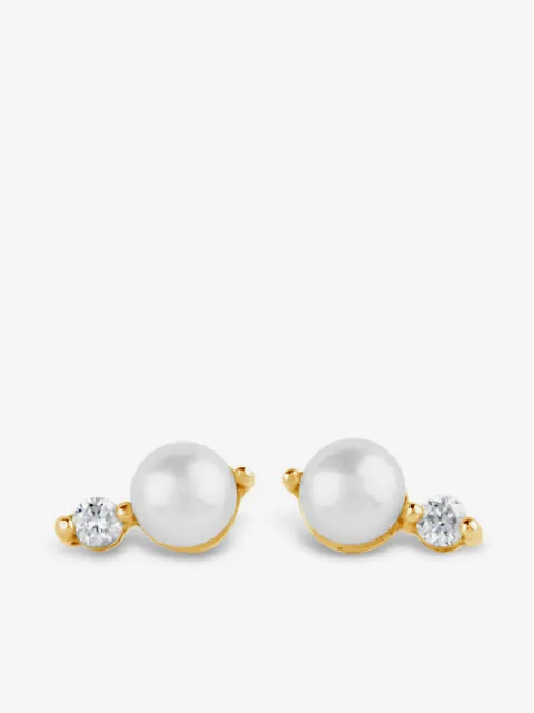 Dinny Hall 9kt recycled yellow gold Shuga pearl and diamond earrings