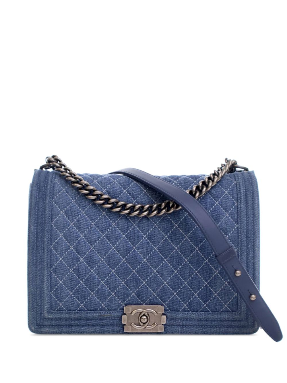 Cheap HOT SALE CHANEL 2012-2013 XL Quilted Denim Boy Flap crossbody bag Women