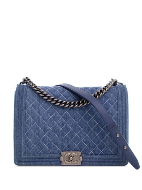 HOT SALE CHANEL 2012-2013 XL Quilted Denim Boy Flap crossbody bag Women