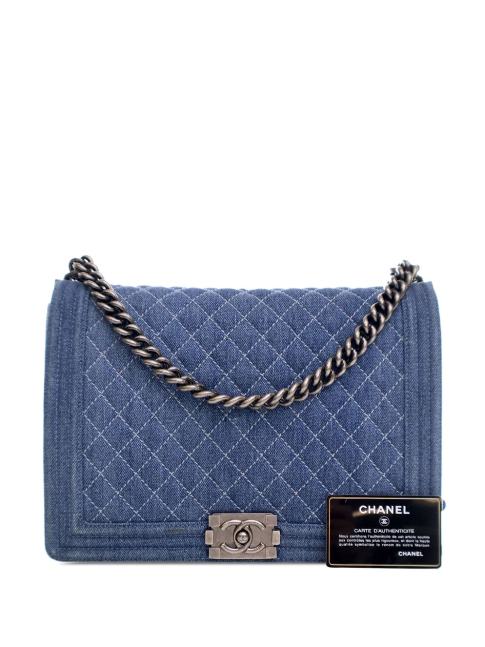 CHANEL 2012-2013 XL Quilted Denim Boy Flap crossbody bag Women