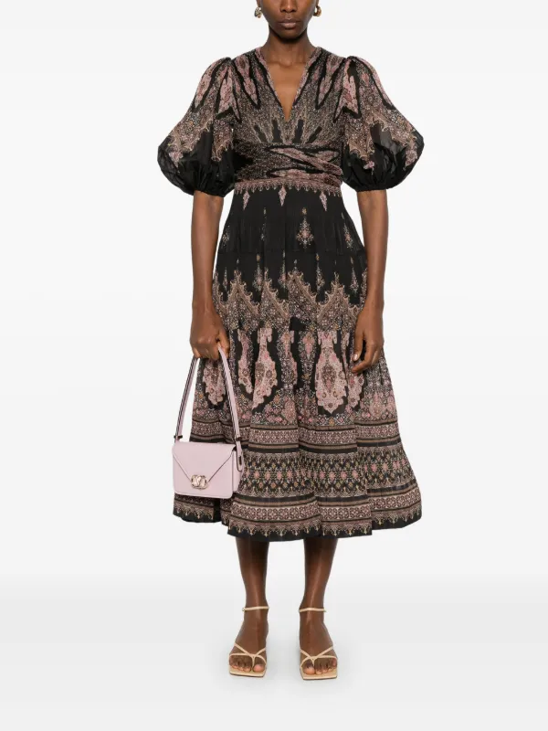 ZIMMERMANN Pleated Midi Dress | Black | FARFETCH