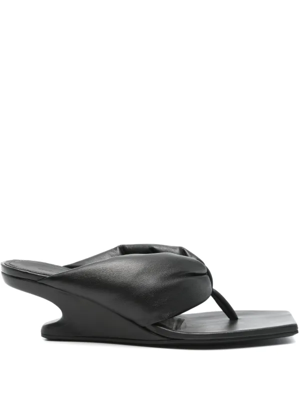 関送込【RICK OWENS】サンダル レザー ウェッジヒール ブラック リックオウエンスレザーサンダルRick Owens