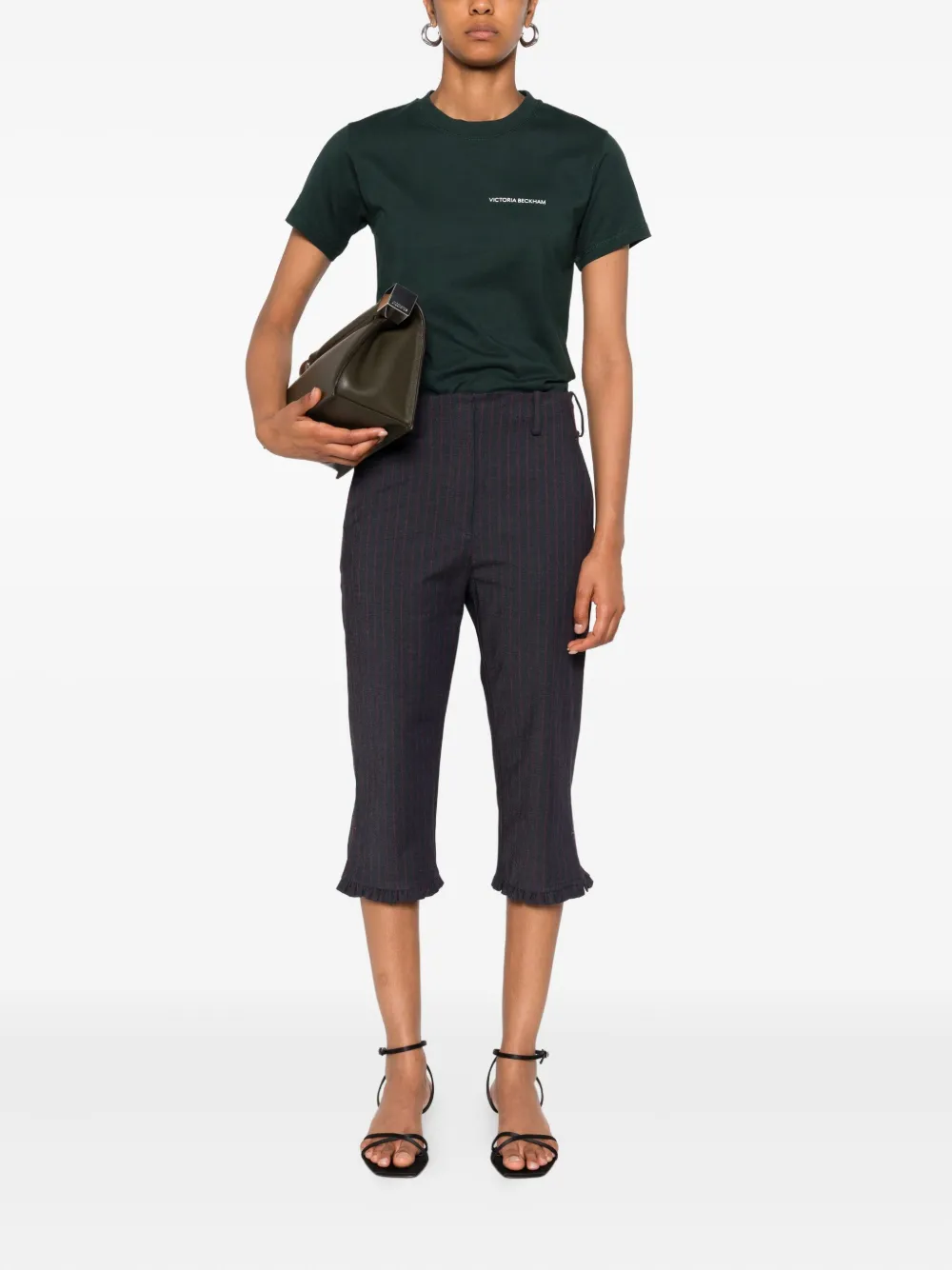 Victoria Beckham Katoenen T-shirt met geborduurd logo Groen