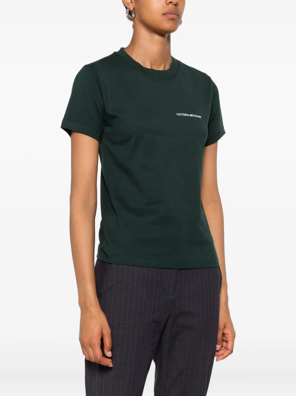 Victoria Beckham Katoenen T-shirt met geborduurd logo Groen