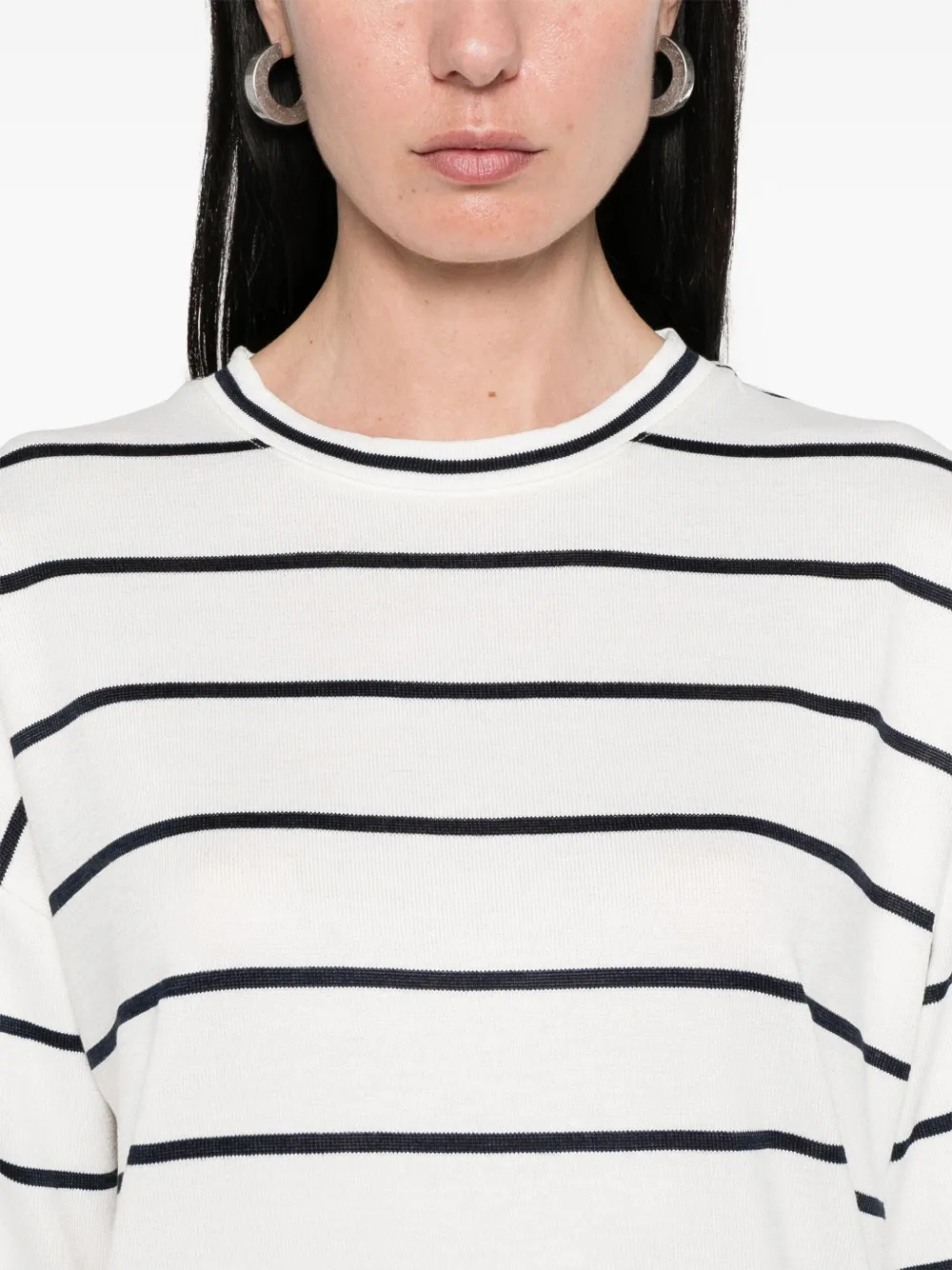 Vince Striped Wide Sleeve Tee In White