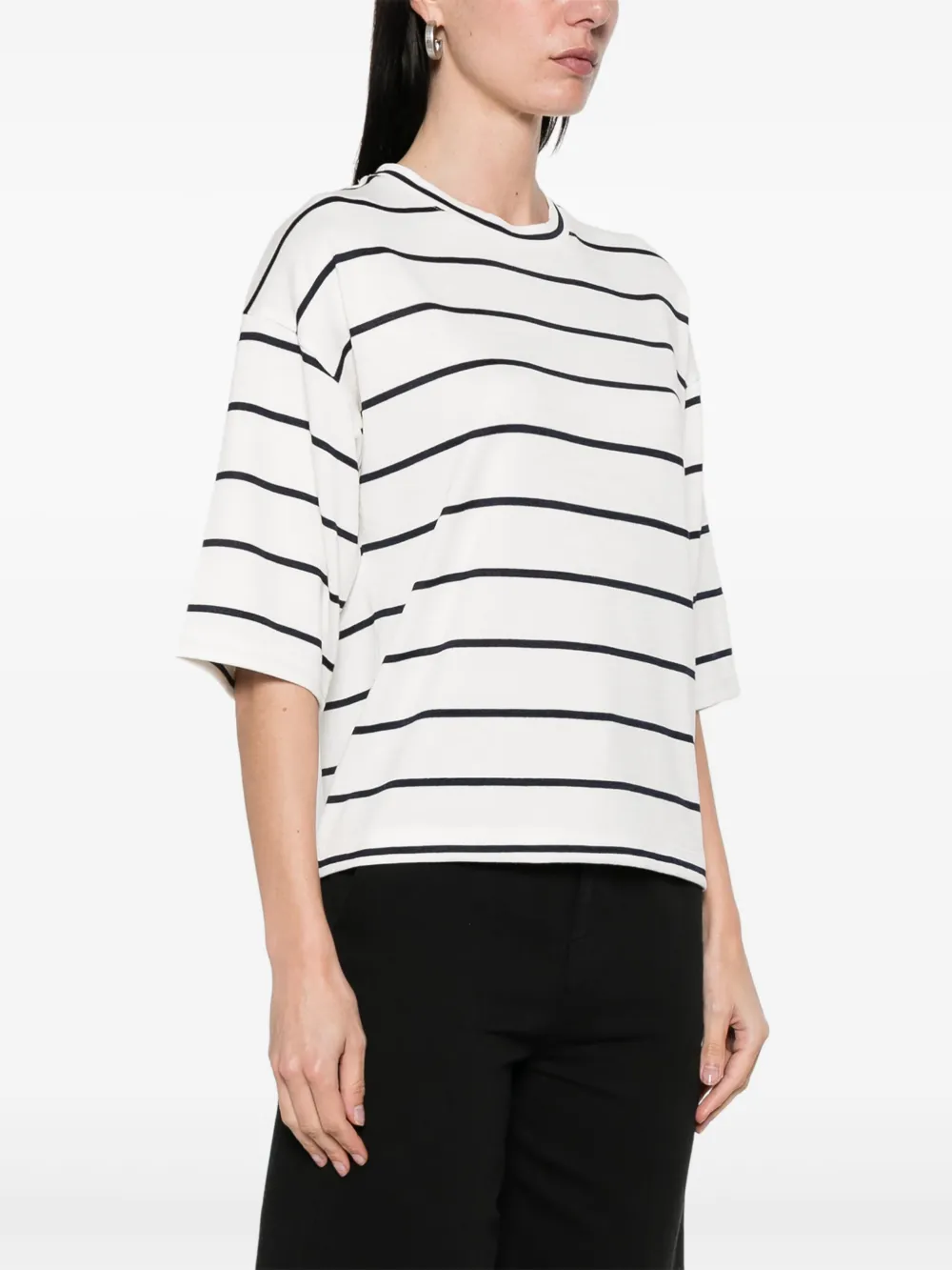 Vince Striped Wide Sleeve Tee In White