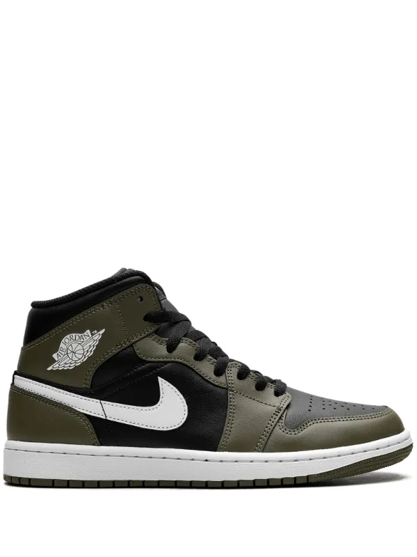 Jordan Air Jordan 1 Mid Black White Olive Sneakers Green FARFETCH CA