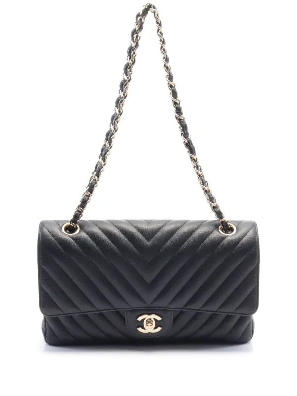 CHANEL Pre Owned 2021 2022 Chevron Leather Shoulder Bag Black FARFETCH AO