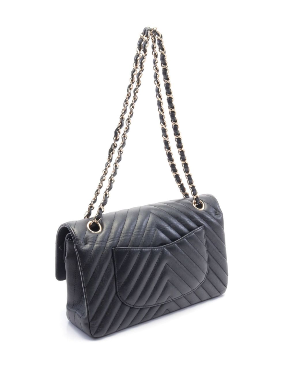 CHANEL Pre-Owned 2021-2022 leren schoudertas met chevron streep - Zwart