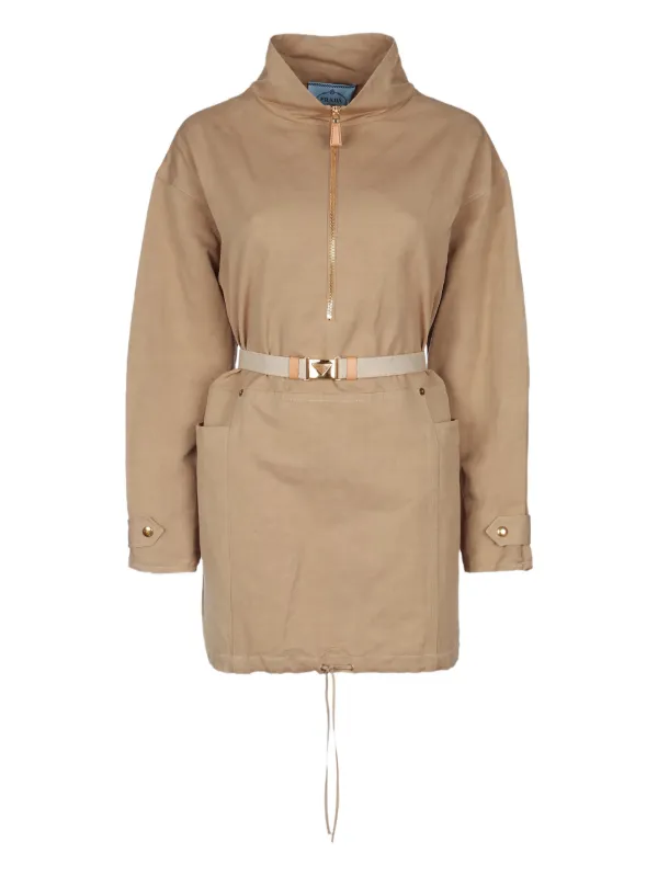 Prada ハーフジップ ベルテッド コート | ブラウン | FARFETCH JP