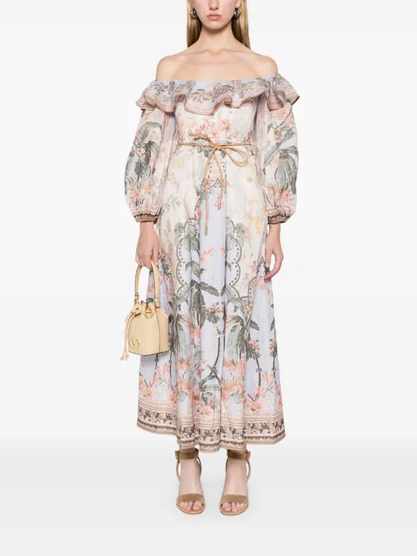 ZIMMERMANN Wylie Midi Dress | Neutrals | FARFETCH