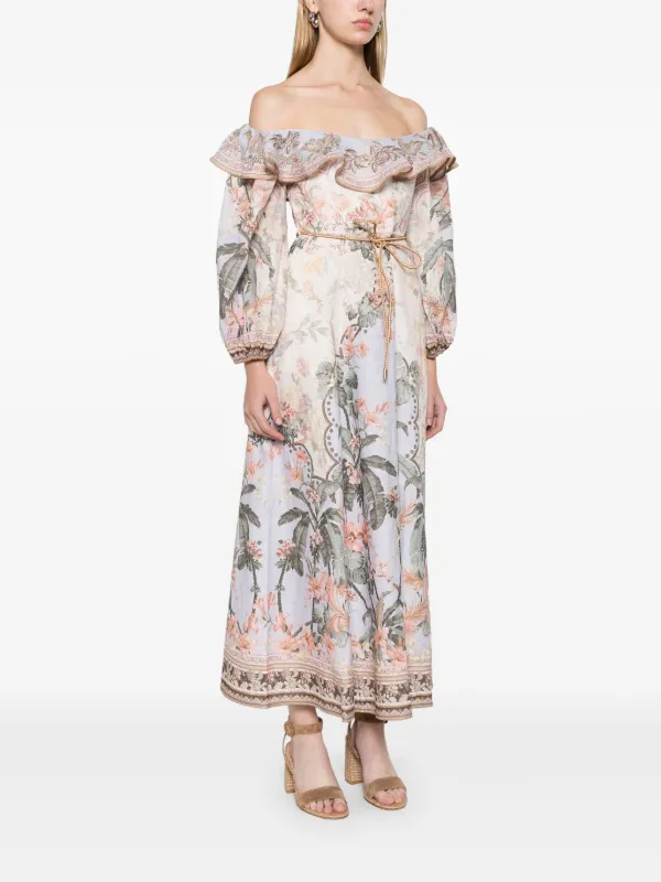 ZIMMERMANN Wylie Midi Dress | Neutrals | FARFETCH