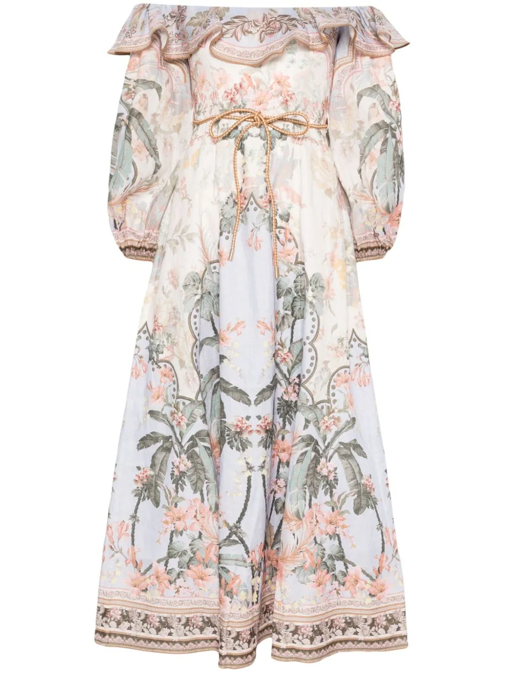 Shop Zimmermann Wylie Midi Dress In Neutrals