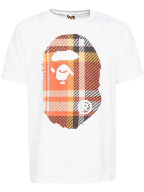 A BATHING APE® playera con motivo de cuadros y cabeza de simio