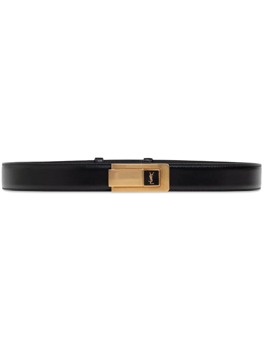 Shop Saint Laurent Gold-tone Buckle Leather Belt In Black