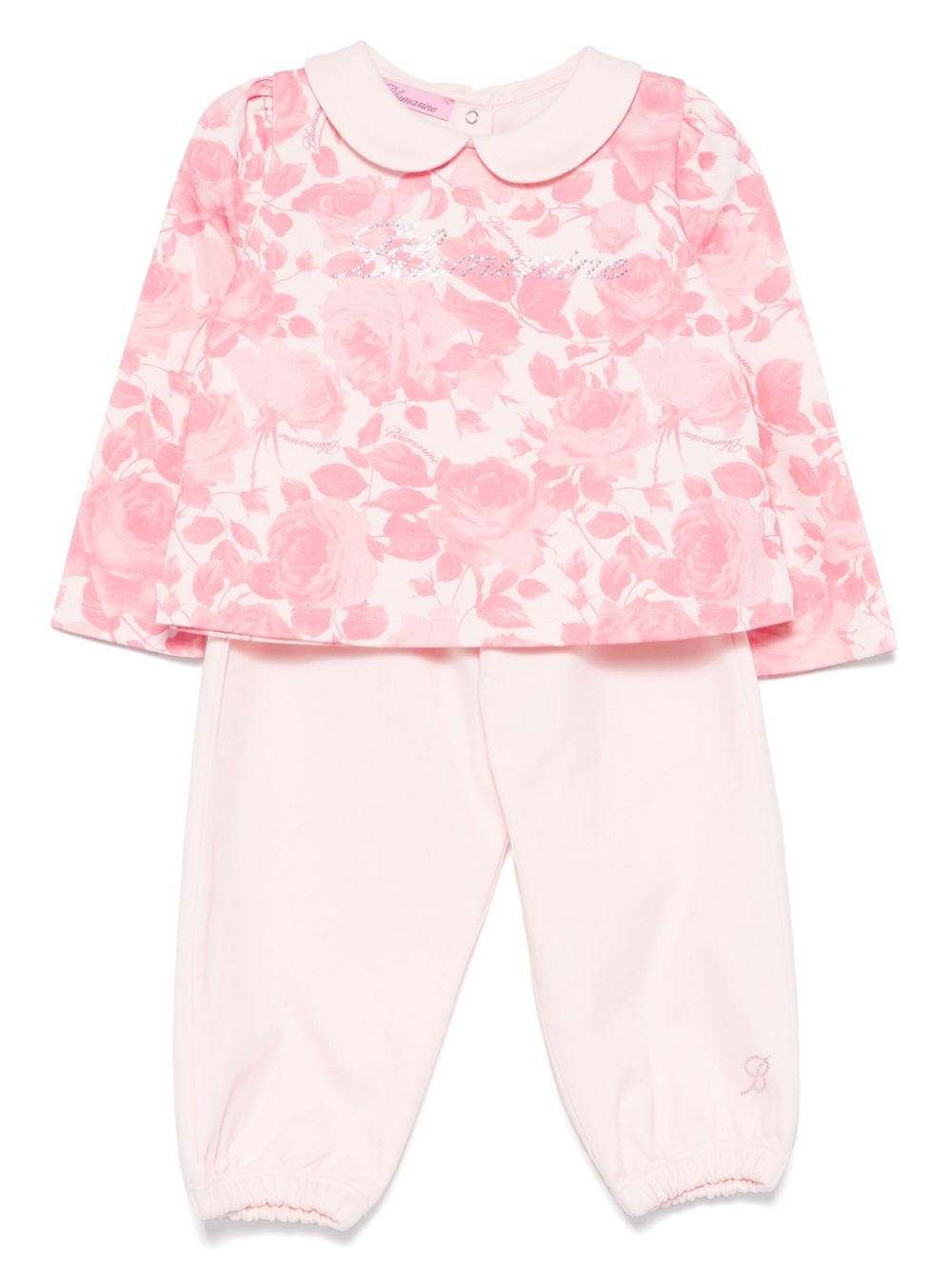 Miss Blumarine rhinestone-logo tracksuit - Pink