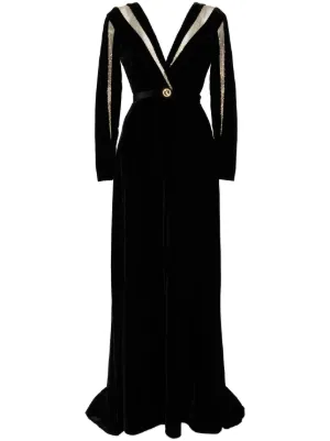 Rowen Rose contrasting-collar Tuxedo Maxi Dress | Black | FARFETCH
