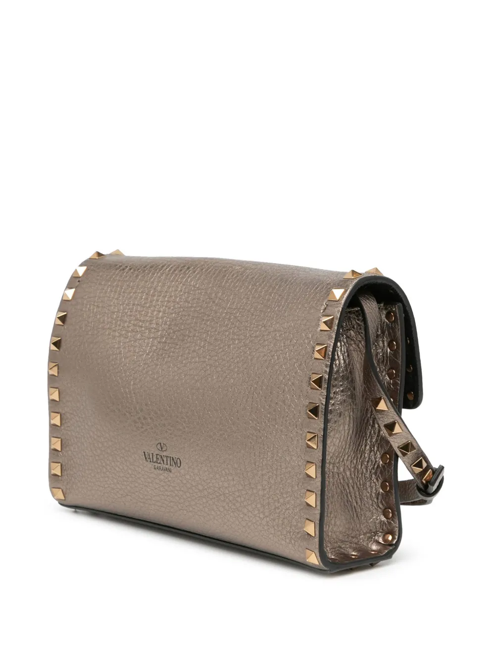 Valentino Garavani Pre-Owned 2010-2023 Small Grainy Calfskin Rockstud Flap crossbody bag - Goud