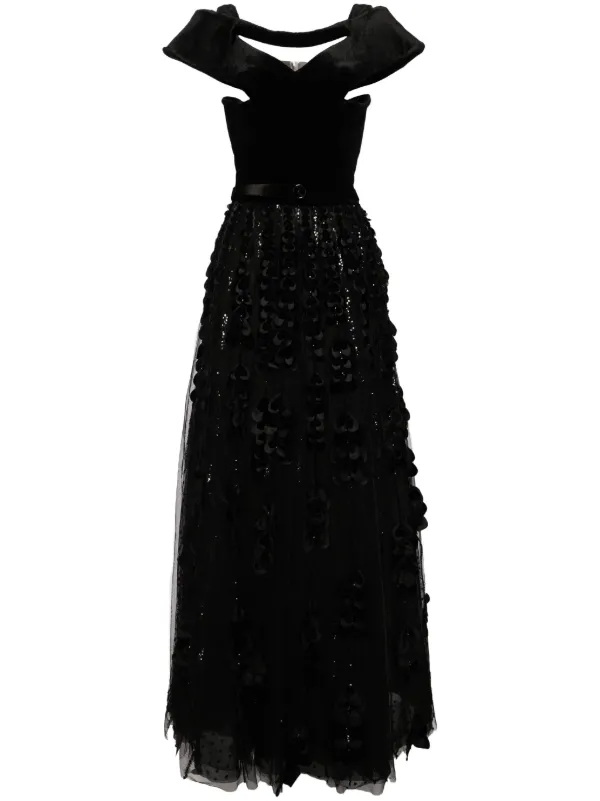 beaded top maxi dress Crepe Mermaid Gown With Beaded Illusion Neck