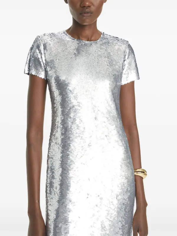 Tory Burch sequin embellished T shirt Dress Silver FARFETCH UK