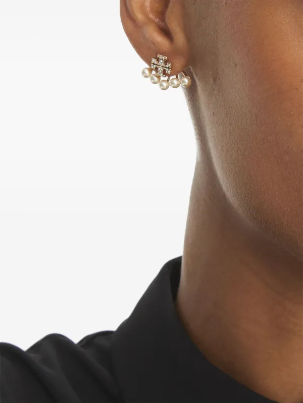 Tory Burch Kira Pearl front-back Earrings | Silver | FARFETCH