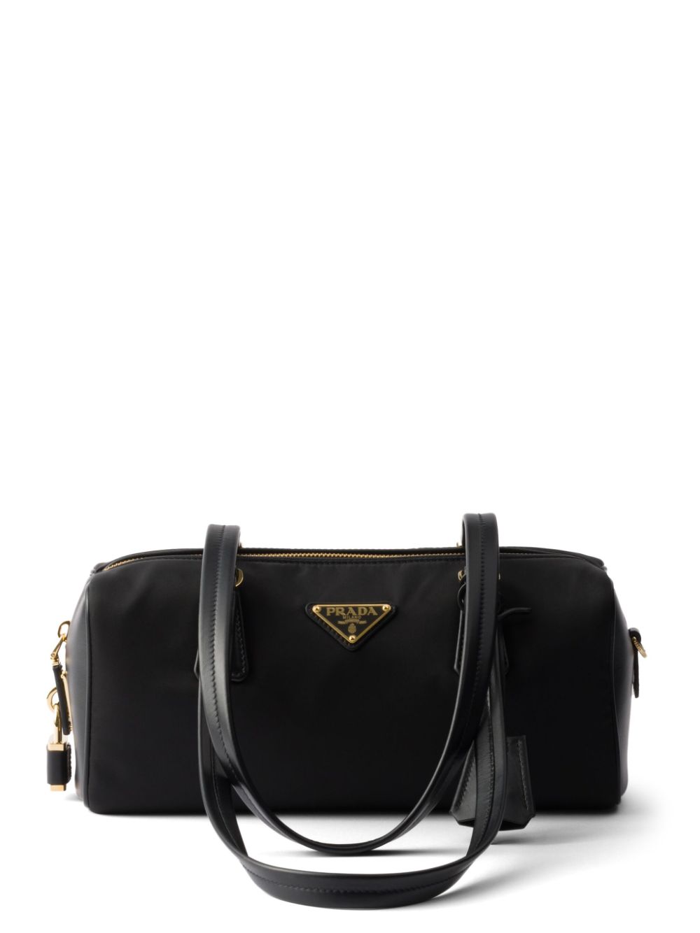 Shop Prada Medium Re-nylon And Leather Tote Bag In Black