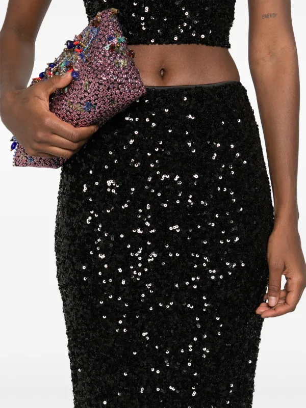 スカート ROTATE BIRGER CHRISTENSEN SEQUINED MIDI SKIRT ROTATE BIRGER CHRISTENSEN Sequined Midi Skirt | Black | FARFETCH