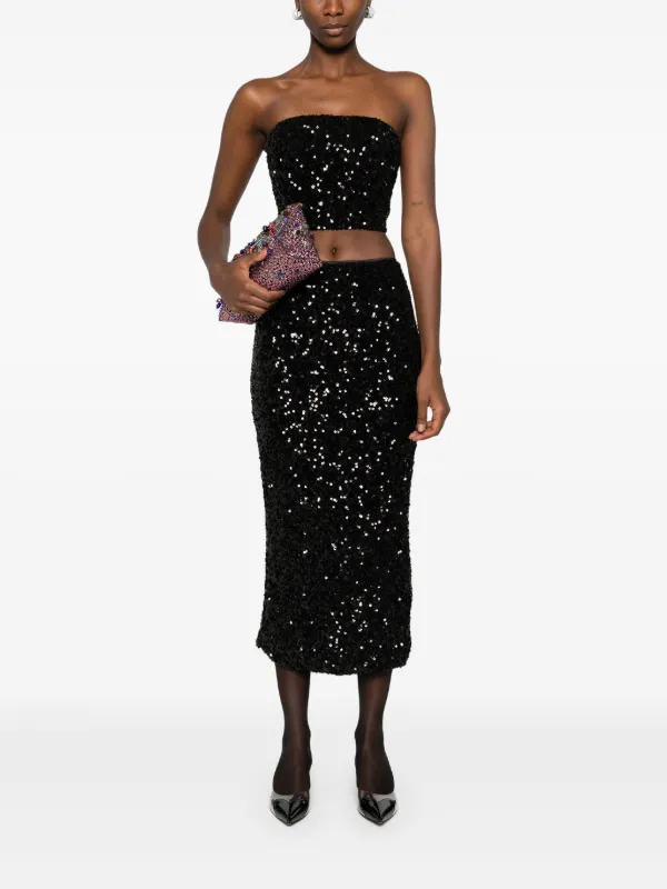ROTATE BIRGER CHRISTENSEN Sequined Midi Skirt | Black