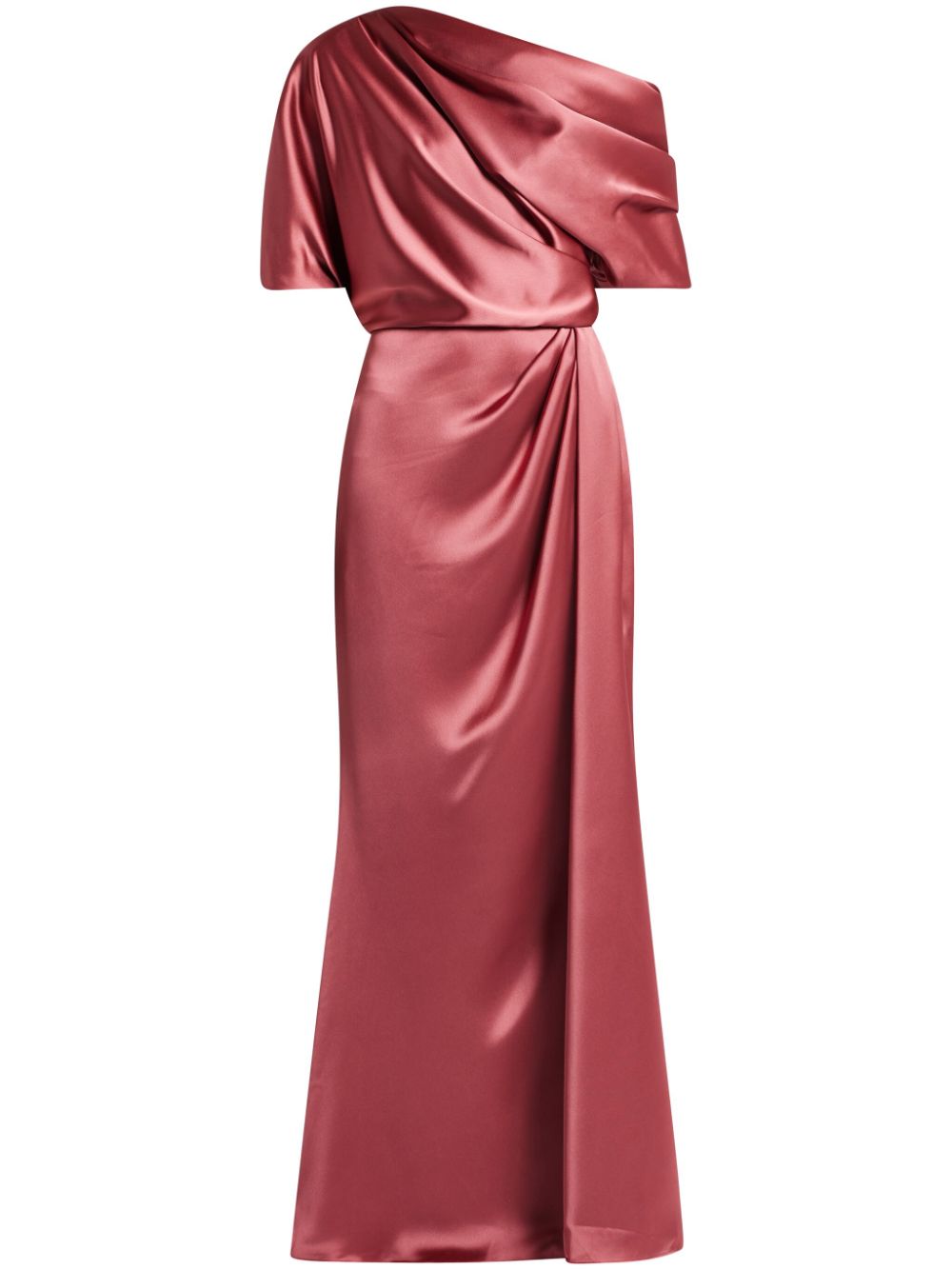 satin off-shoulder gown