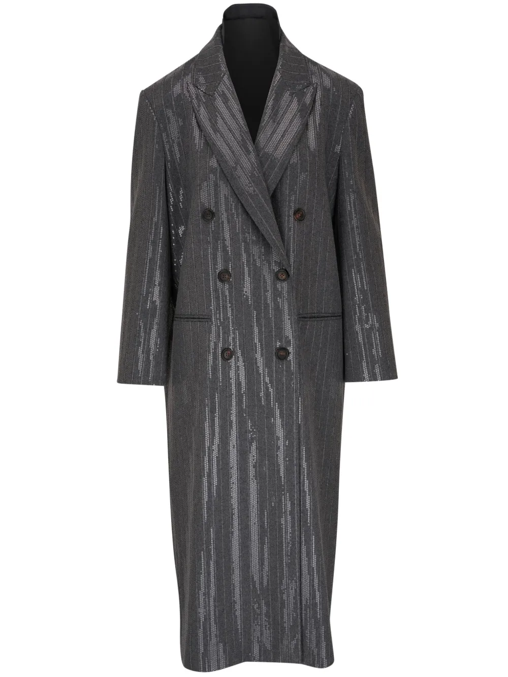 Brunello Cucinelli sequin-embellished double-breasted coat | Grey | Image 1
