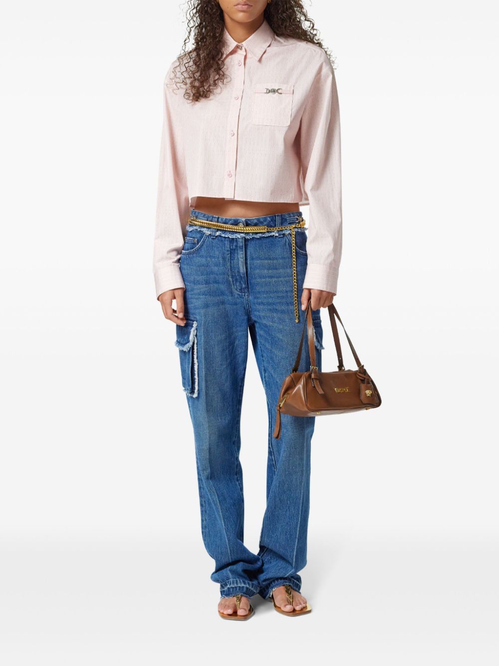 Versace Cropped blouse met kettingpatroon Roze