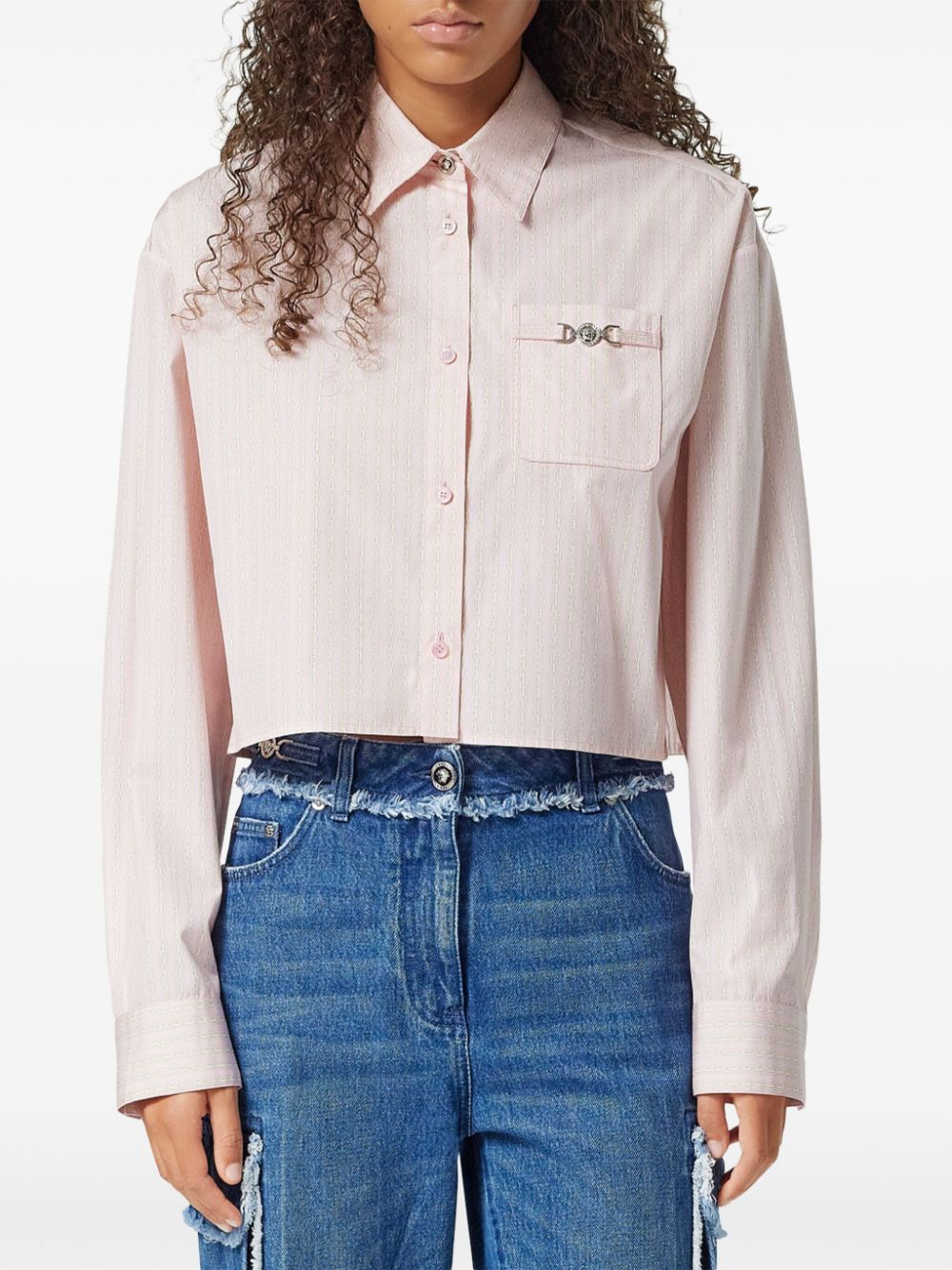 Versace Cropped blouse met kettingpatroon Roze