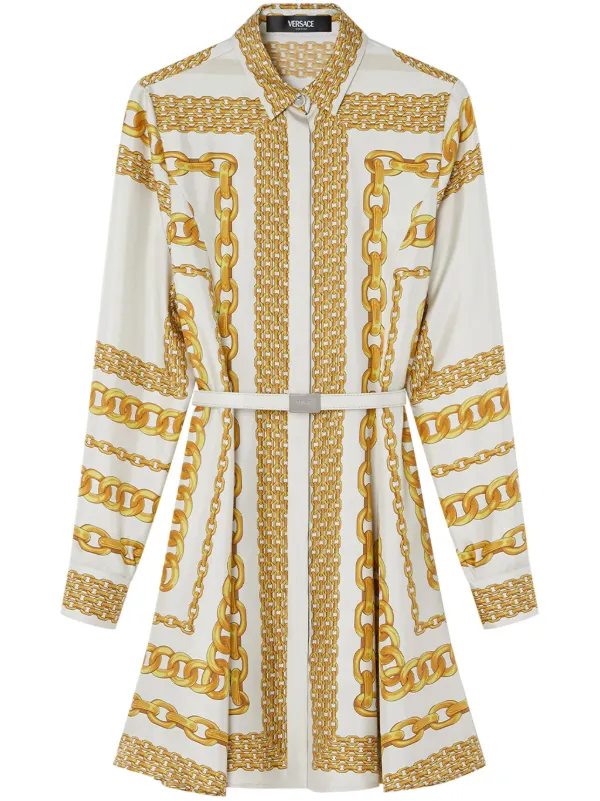 【Versace】シルク ミディ シャツ ドレス ヴェルサーチェ トレジ シルク ミニ シャツ ドレス ヴェルサーチェ トレジャー プリント