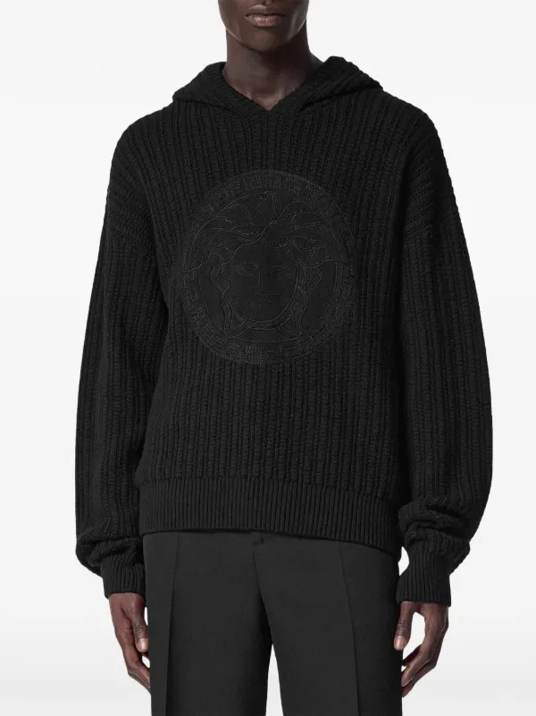 Versace Medusa-embroidered cable-knit Hoodie Black FARFETCH ID
