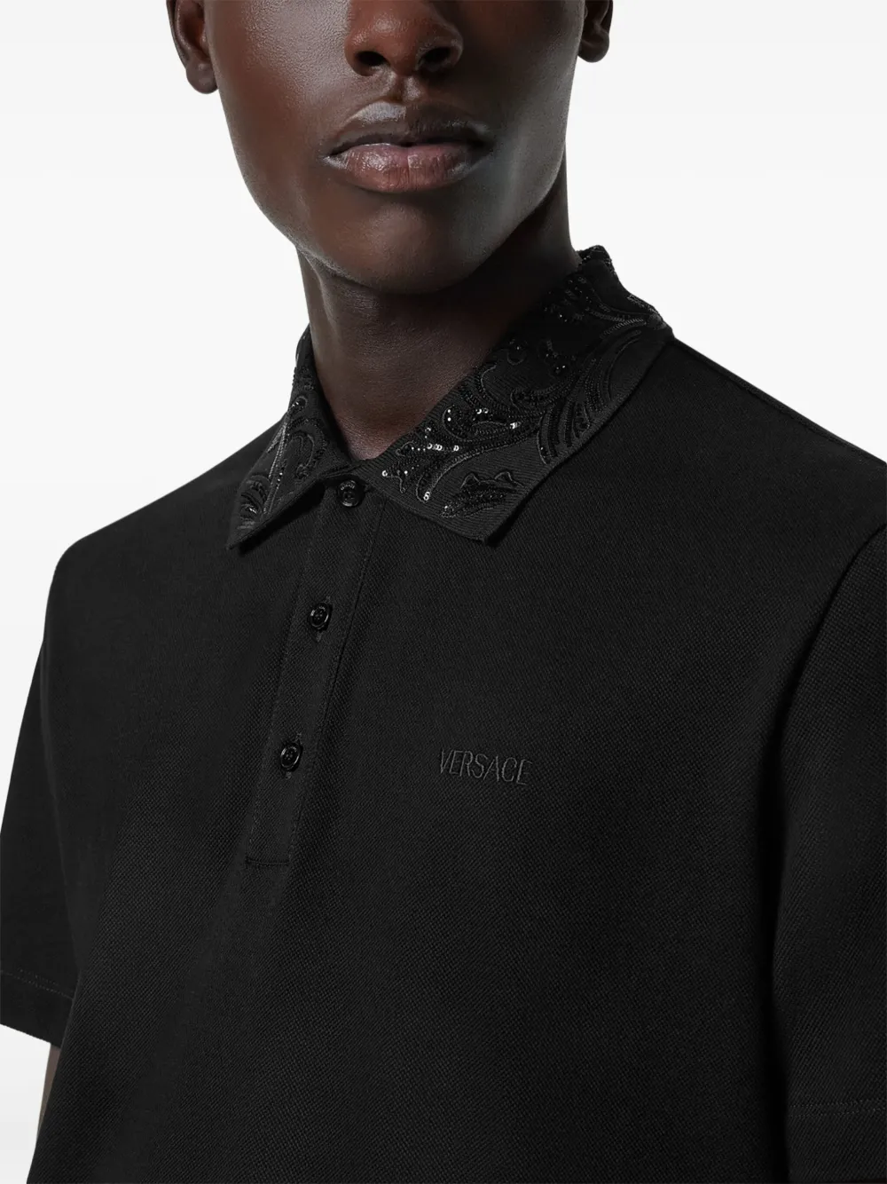 Versace Barocco poloshirt verfraaid met pailletten Zwart