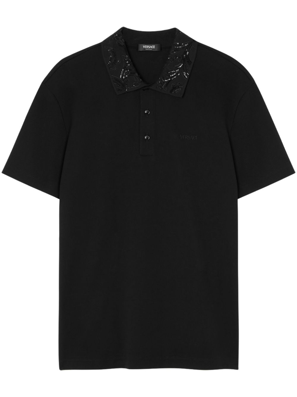 Versace Barocco sequin-embellished polo shirt - Black