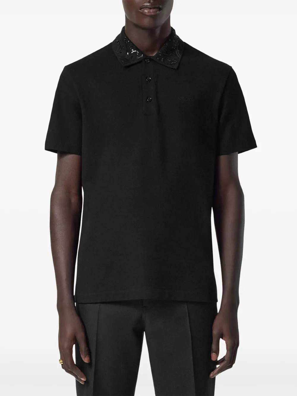 Versace Barocco poloshirt verfraaid met pailletten Zwart