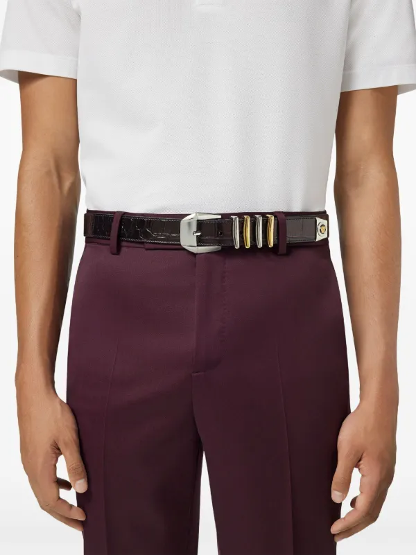 VERSACE　ヴェルサーチ　クロコダイルエンボス ベルト メデューサ Versace メドゥーサ ヘリテージ クロコエンボス ベルト | レッド