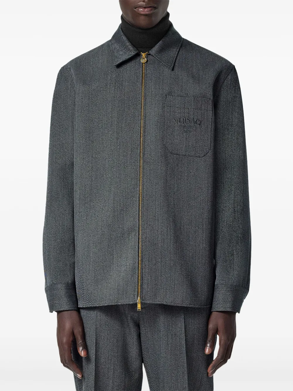 Versace Blouson jack met geborduurd logo Grijs