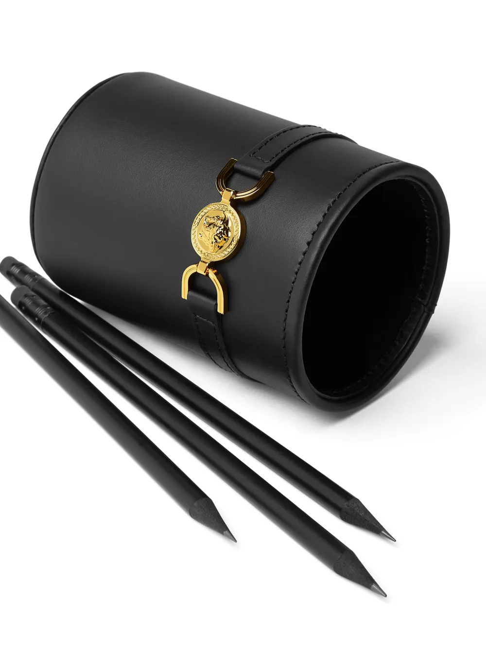 Versace Leather Holder And Pencil Set In Black